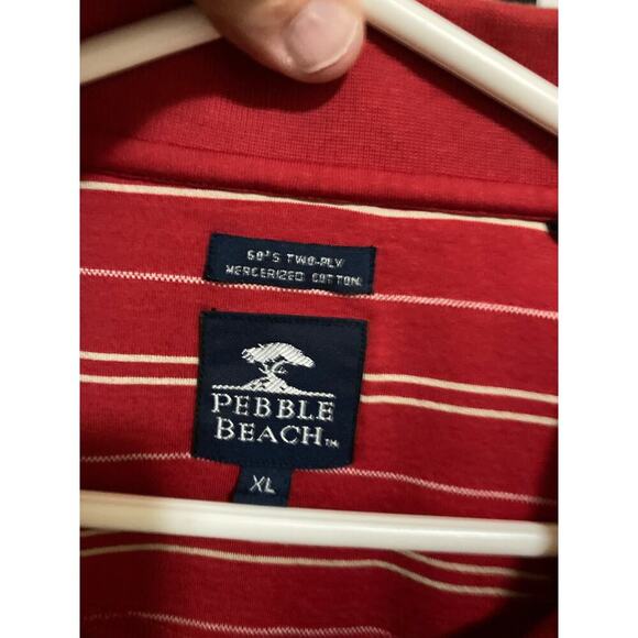 Pebble Beach 2 ply cotton short, sleeved polo golf shirt, red striped size X-LAR - Picture 4 of 6